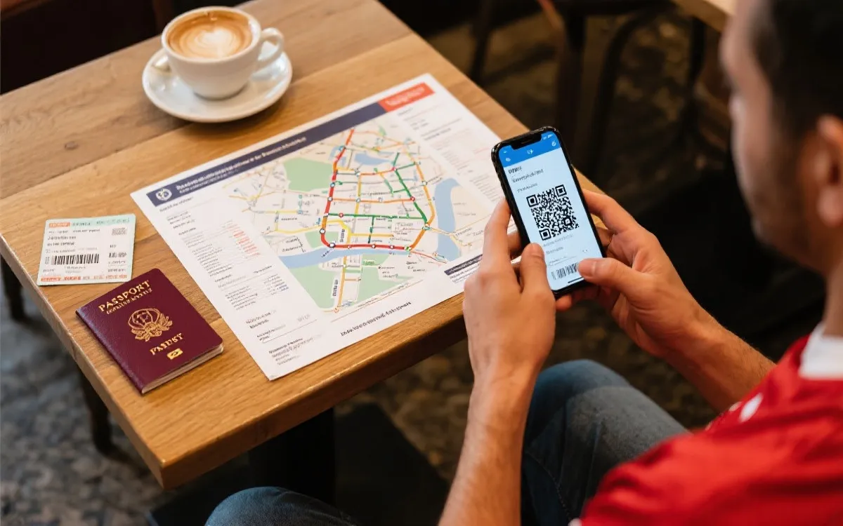 球迷在加拿大城市中按路线规划观赛行程的场景